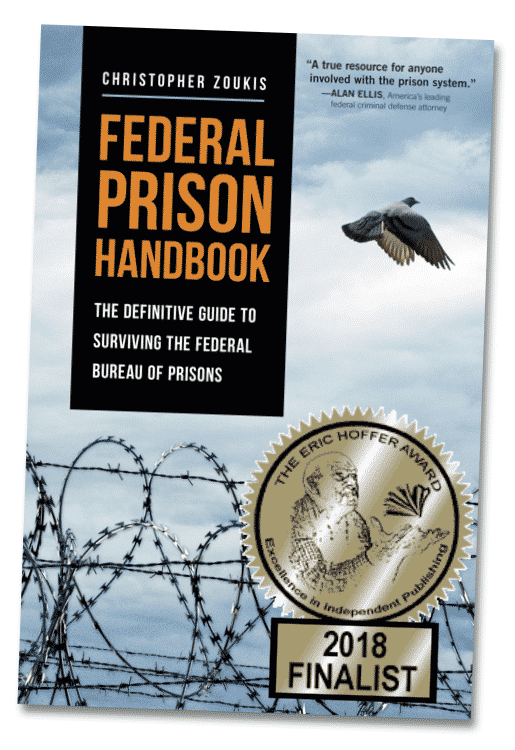 The cover of Federal Prison Handbook is pictured with the seal of the Eric Offer Book Award on it